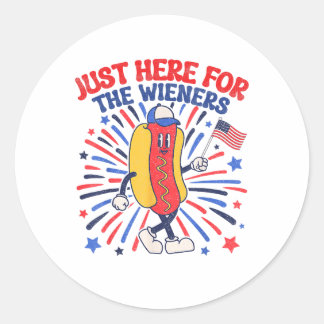 Sticker Rond Je suis juste ici pour les Wieners 4 juillet Drôle