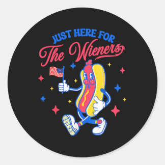 Sticker Rond Je suis juste là pour les Wieners 4 juillet Hot Do