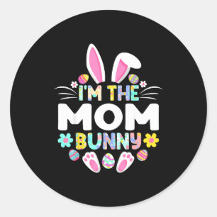 Sticker Rond Je suis la maman lapin drôle de Pâques tenue assor