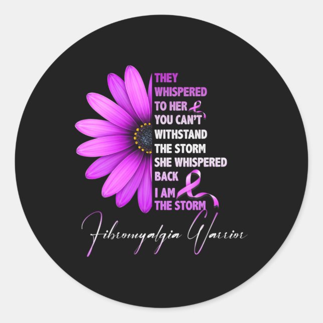Sticker Rond Je suis la tempête Fibromyalgia Warrior 3 (Devant)