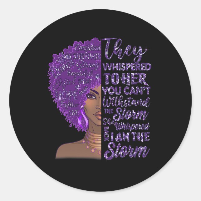 Sticker Rond Je suis la tempête forte femme noire violette over (Devant)