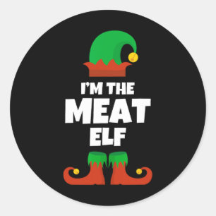 Sticker Rond Je suis La Viande Elf Famille Noël Funny Bbq Grill