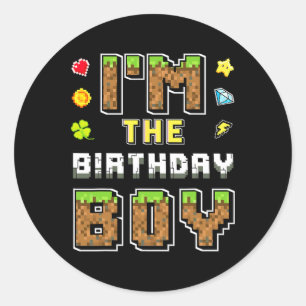 Sticker Rond Je suis L'Anniversaire Garçon Gamer Pixel Annivers