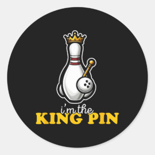 Sticker Rond Je suis le King Pin Cute Kawaii Bowling Pin Drôle