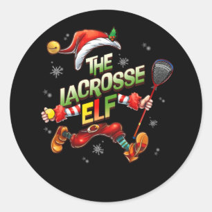 Sticker Rond Je suis le Lacrosse Elf Christmas Family Elf Playe