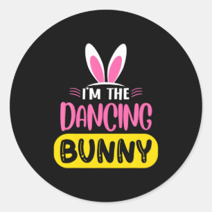 Sticker Rond Je suis le lapin dansant aux oreilles de lapin Œuf