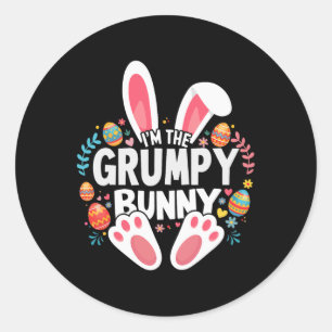 Sticker Rond Je suis le lapin grincheux de Pâques en famille as