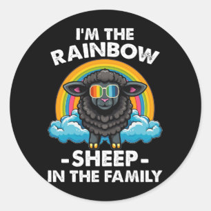 Sticker Rond Je suis le mouton arc-en-ciel de la fierté familia