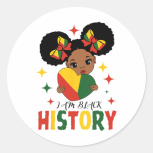Sticker Rond Je suis l'histoire noire des enfants des filles cœ