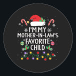 Sticker Rond Je suis ma mère dans les lois Favorite enfant de m<br><div class="desc">Je suis ma mère en droit Favorite enfant de la belle-mère Noël</div>