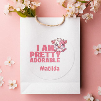 Sticker Rond Je suis mignonne rose personnalisée classique rond