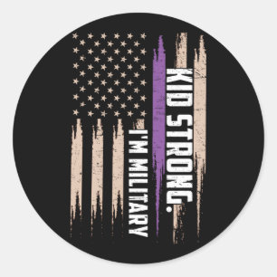 Sticker Rond Je suis Militaire, fort drapeau américain violet