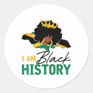 Sticker Rond Je Suis Noir Histoire Jamaïque Reine Et Jamaïcain