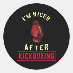 Sticker Rond Je suis plus gentil après le kickboxing Kickboxeur