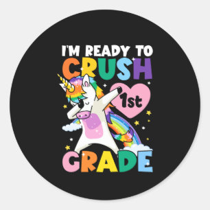 Sticker Rond Je suis prêt à écraser 1ère année Unicorne Coeur 1