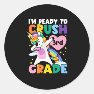 Sticker Rond Je suis prêt à écraser 3ème grade Unicorne Coeur 1