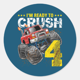 Sticker Rond Je suis prêt à écraser 4 Camion Monster 4e anniver