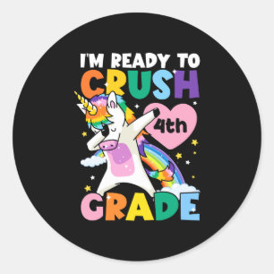 Sticker Rond Je suis prêt à écraser 4e année Unicorne Coeur 1er