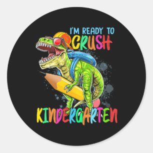 Sticker Rond Je Suis Prêt À Écraser La Maternelle T Rex Dino Ho
