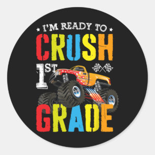 Sticker Rond Je Suis Prêt À Écraser Le Camion Monster Garçon De