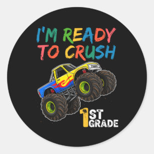 Sticker Rond Je suis prêt à écraser le camion monstre de 1re an