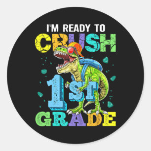 Sticker Rond Je suis prêt à écraser le Dinosaure de 1ère année