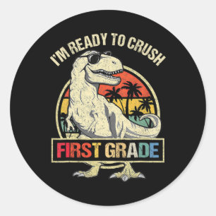 Sticker Rond Je suis prêt à écraser le Dinosaure de 1ère année