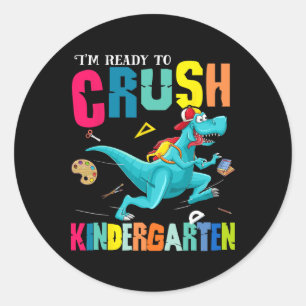 Sticker Rond Je suis prêt à écraser le dinosaure de la maternel