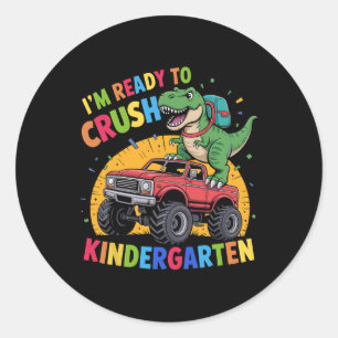 Sticker Rond Je suis prêt à écraser le dinosaure de maternelle 