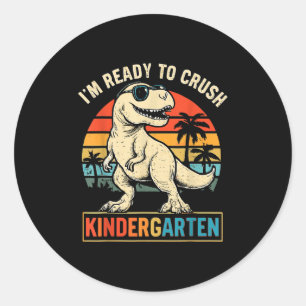 Sticker Rond Je Suis Prêt À Écraser Le Dinosaure Du Jardin D'En