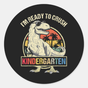 Sticker Rond Je suis prêt à écraser les garçons dinosaures de m