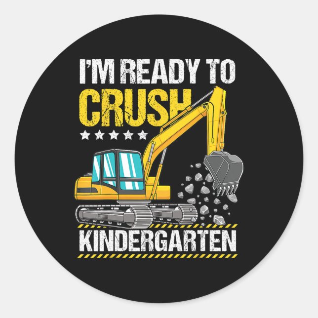 Sticker Rond Je suis prêt à écraser les véhicules de constructi (Devant)