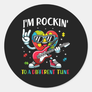 Sticker Rond Je suis Rockin' To A Different Tune Heart Autism A