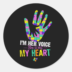 Sticker Rond Je suis sa voix Elle est mon coeur Autisme Maman P