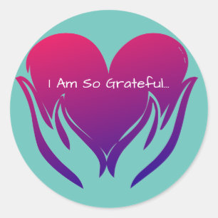 Sticker Rond Je suis si grand coeur dans les mains rose et bleu