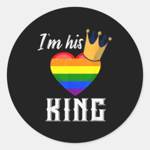 Sticker Rond Je suis son roi - Cœur arc-en-ciel LGBTQ petit ami