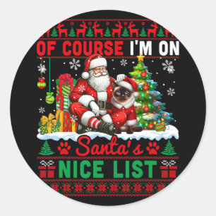 Sticker Rond Je suis sur Père Noël Xmas Nice Liste Sweater Père