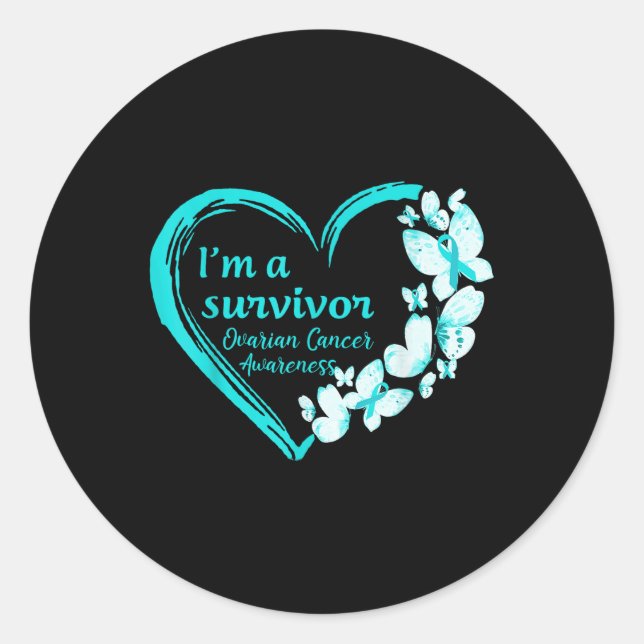 Sticker Rond Je Suis Survivant Papillon Ovarien Sensibilisation (Devant)