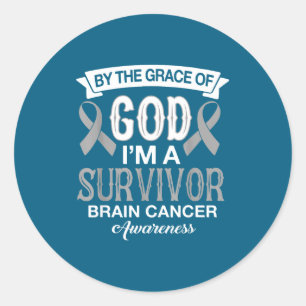 Sticker Rond Je suis survivant ruban gris de sensibilisation au