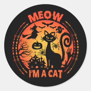 Sticker Rond Je suis un chat, un chat à halloween