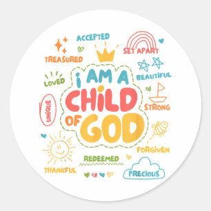 Sticker Rond Je suis un Enfant de Dieu Rétro chrétien Jésus Foi