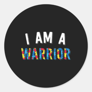 Sticker Rond Je Suis Un Guerrier Autisme Famille Puzzle Autisme