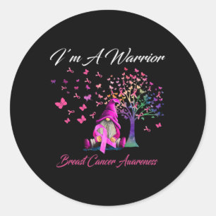 Sticker Rond Je suis un guerrier cancer du sein Gnomes de sensi