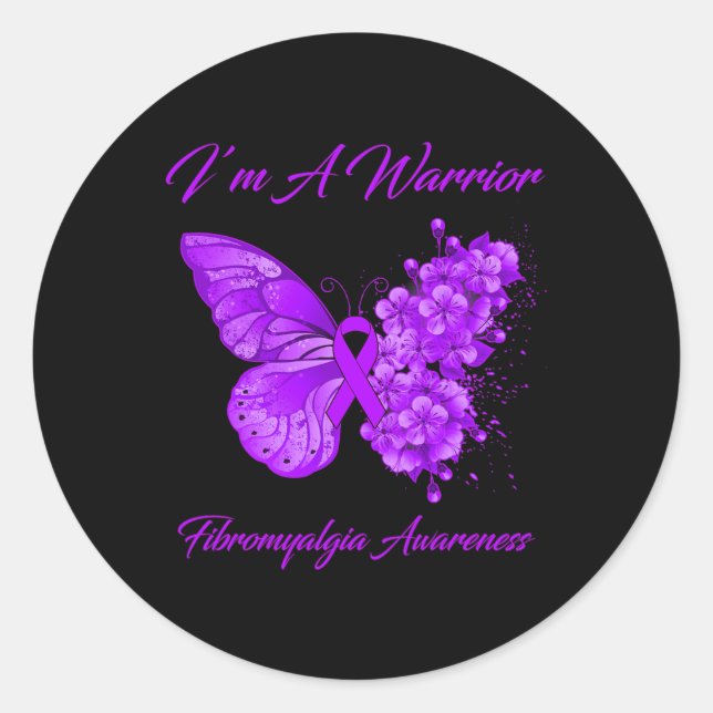 Sticker Rond Je suis un guerrier Fibromyalgie Sensibilisation (Devant)
