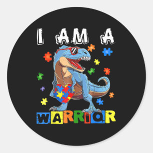 Sticker Rond Je Suis Un Guerrier Sensibilisation sur l'autisme