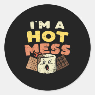 Sticker Rond Je Suis Un Marshmallow Chaud En Désordre Feu De Ca