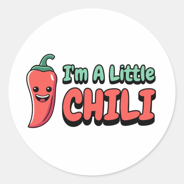 Sticker Rond Je suis un petit chili ! Carton de poivre mignon (Devant)
