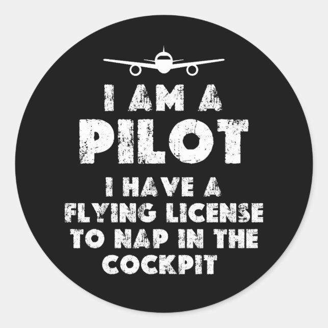 Sticker Rond Je suis un pilote amusant (Devant)