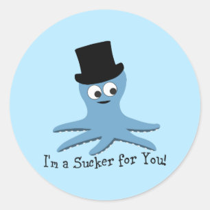 Sticker Rond Je suis Un Sucker pour toi ! Octopus bleu