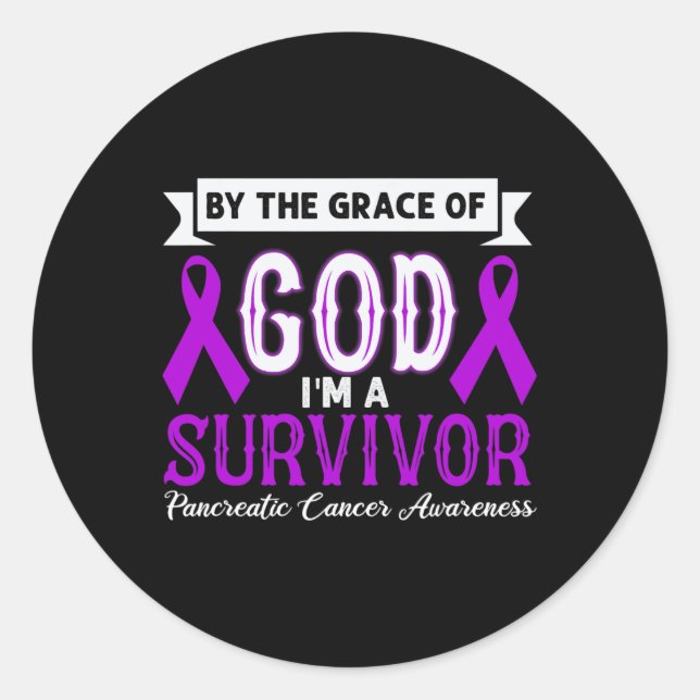 Sticker Rond Je suis un survivant cancer Pancréatique Violet Ri (Devant)